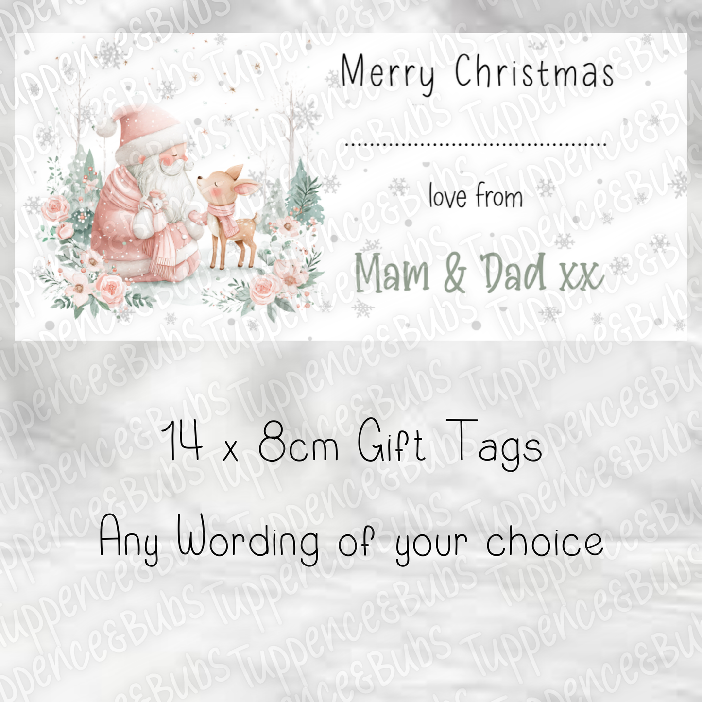 Pastel Themed Santa & Reindeer Christmas Labels - 2 Designs