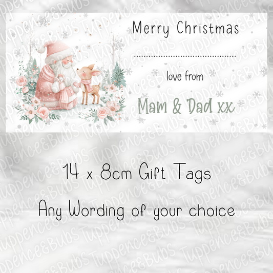 Pastel Themed Santa & Reindeer Christmas Labels - 2 Designs