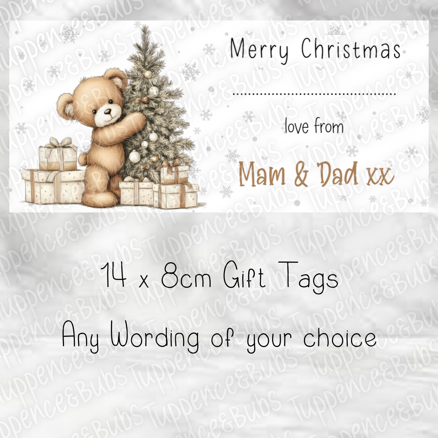 Beige Teddy Bear Themed, Christmas Labels, 4 Designs