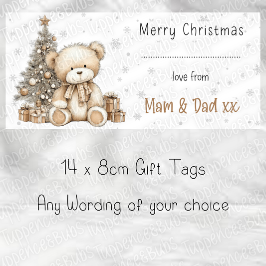 Beige Teddy Bear Themed, Christmas Labels, 4 Designs