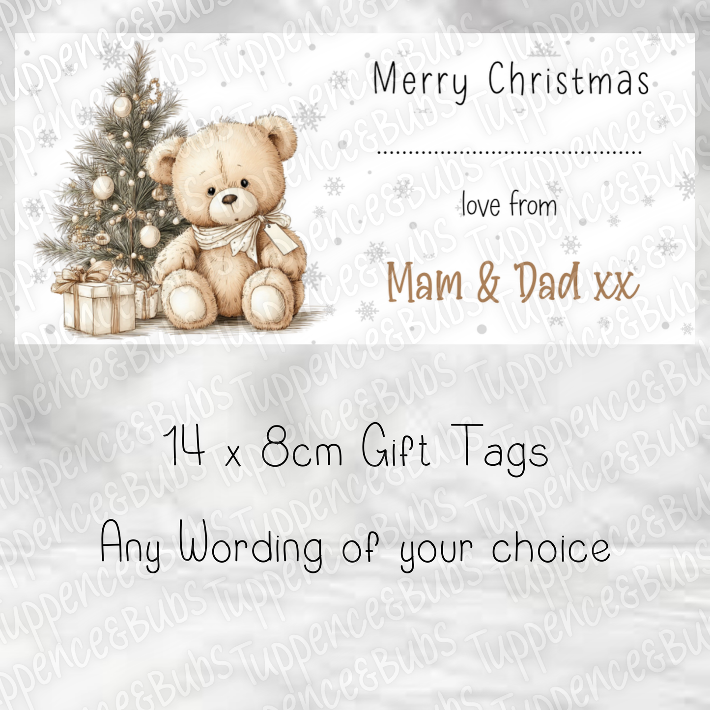 Beige Teddy Bear Themed, Christmas Labels, 4 Designs