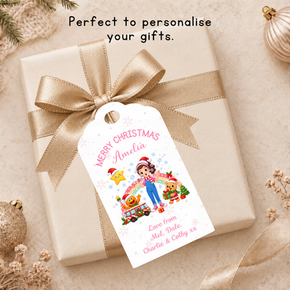Personalised Pink Rainbow & Festive Friends Christmas Gift Tags – Pack of 6