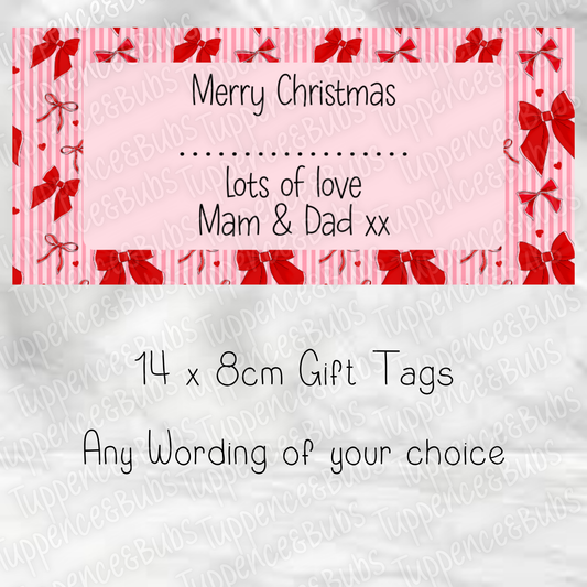 Red Bow Striped Rectangle Gift Labels