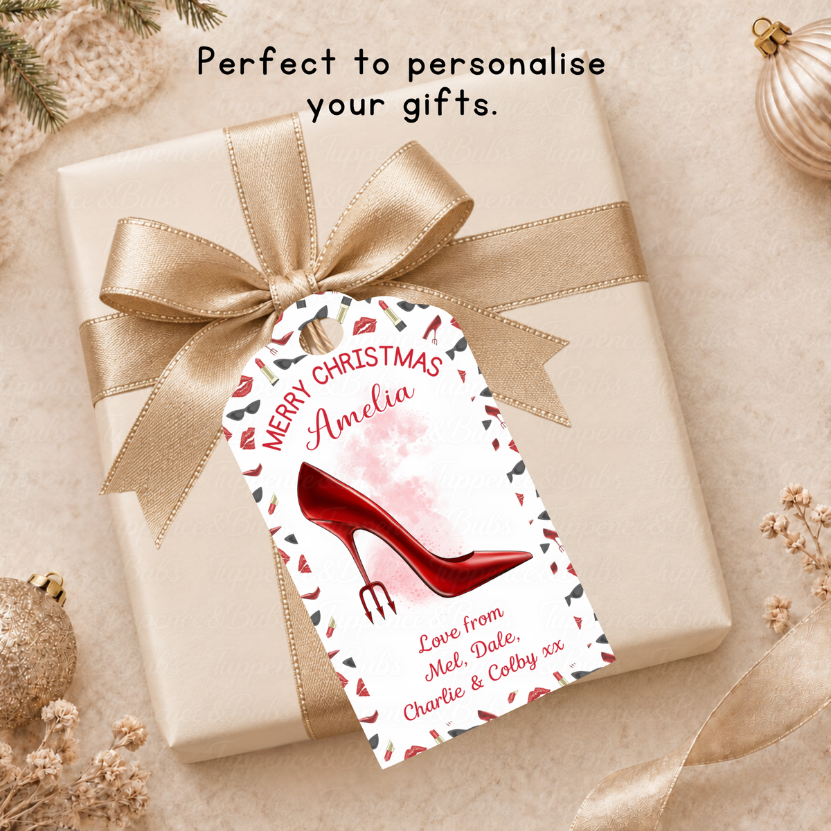 Personalised Red Devil Heel Christmas Gift Tags – Pack of 6