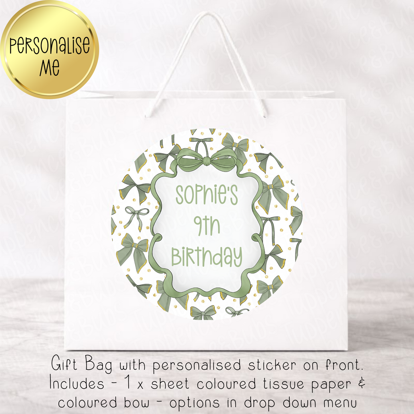 Sage Green Bow Gift Bag - 6 Designs