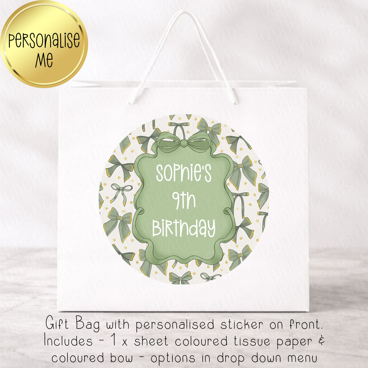 Sage Green Bow Gift Bag - 6 Designs