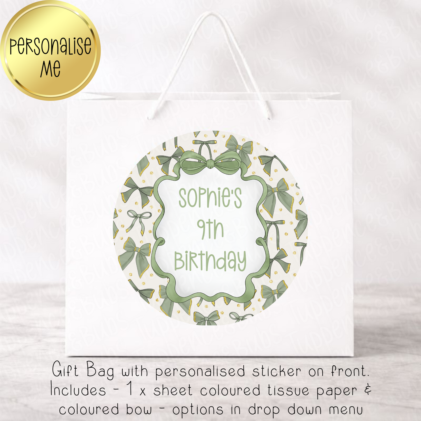 Sage Green Bow Gift Bag - 6 Designs
