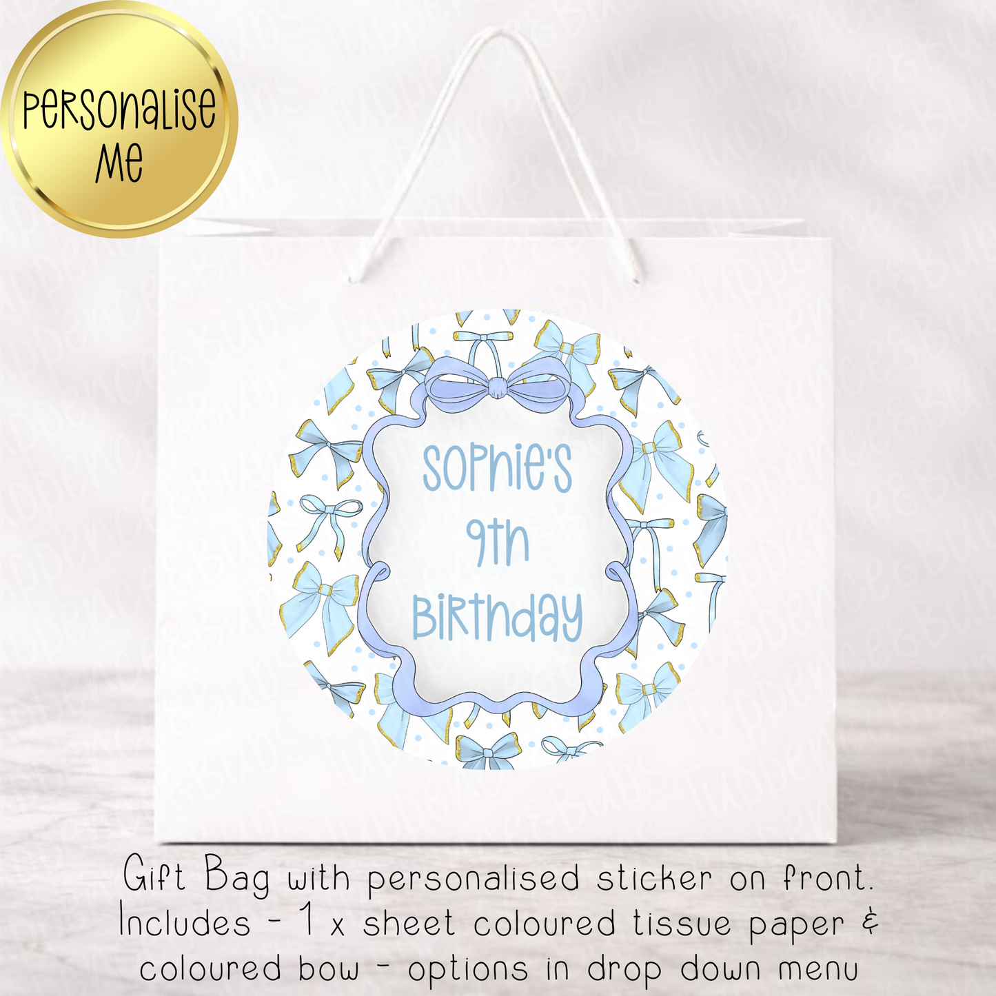 Blue Bow Themed Gift Bag- 6 Designs