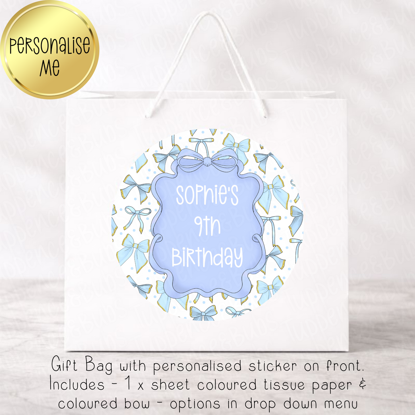 Blue Bow Themed Gift Bag- 6 Designs