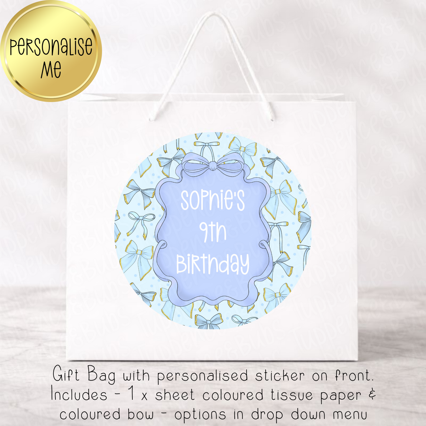 Blue Bow Themed Gift Bag- 6 Designs