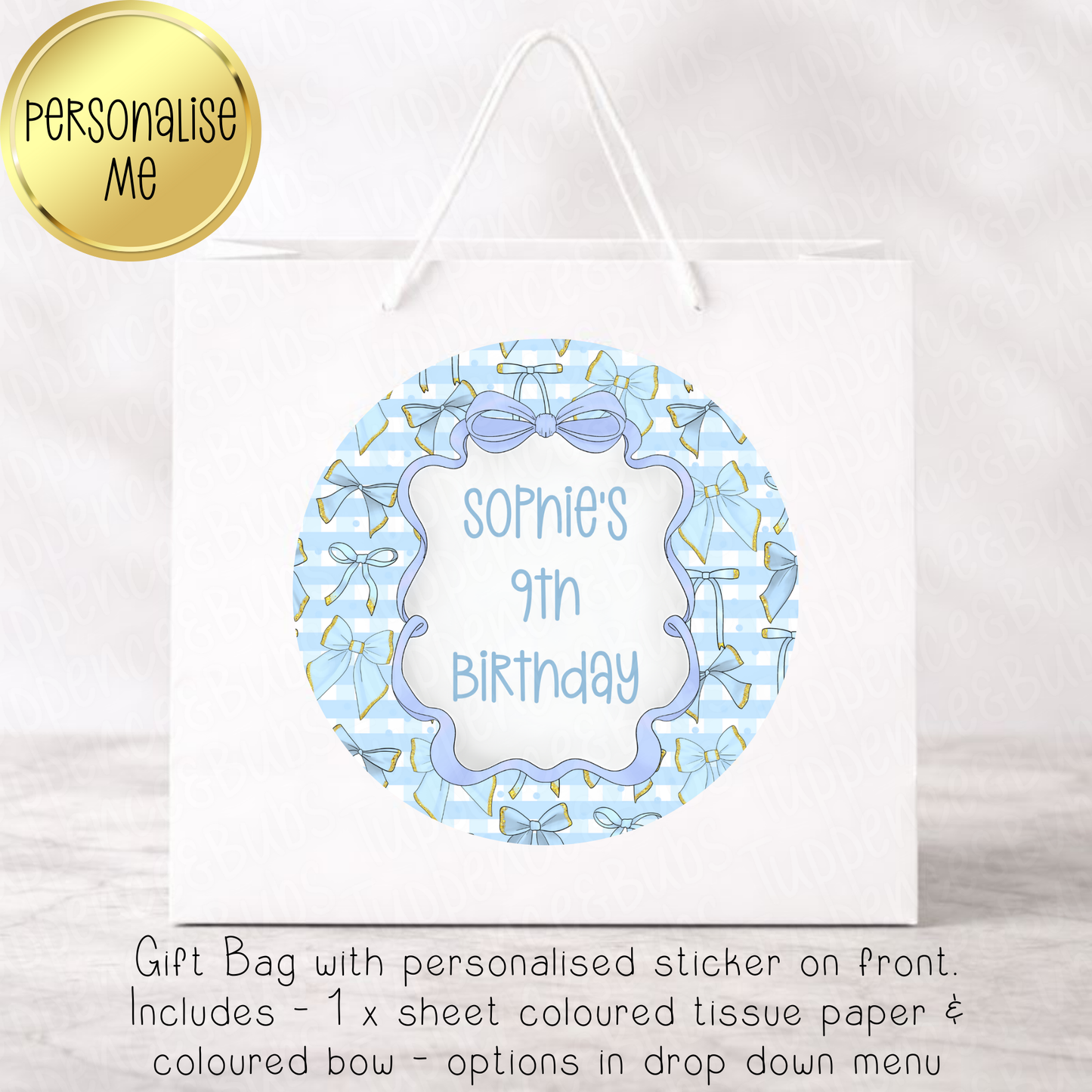 Blue Bow Themed Gift Bag- 6 Designs