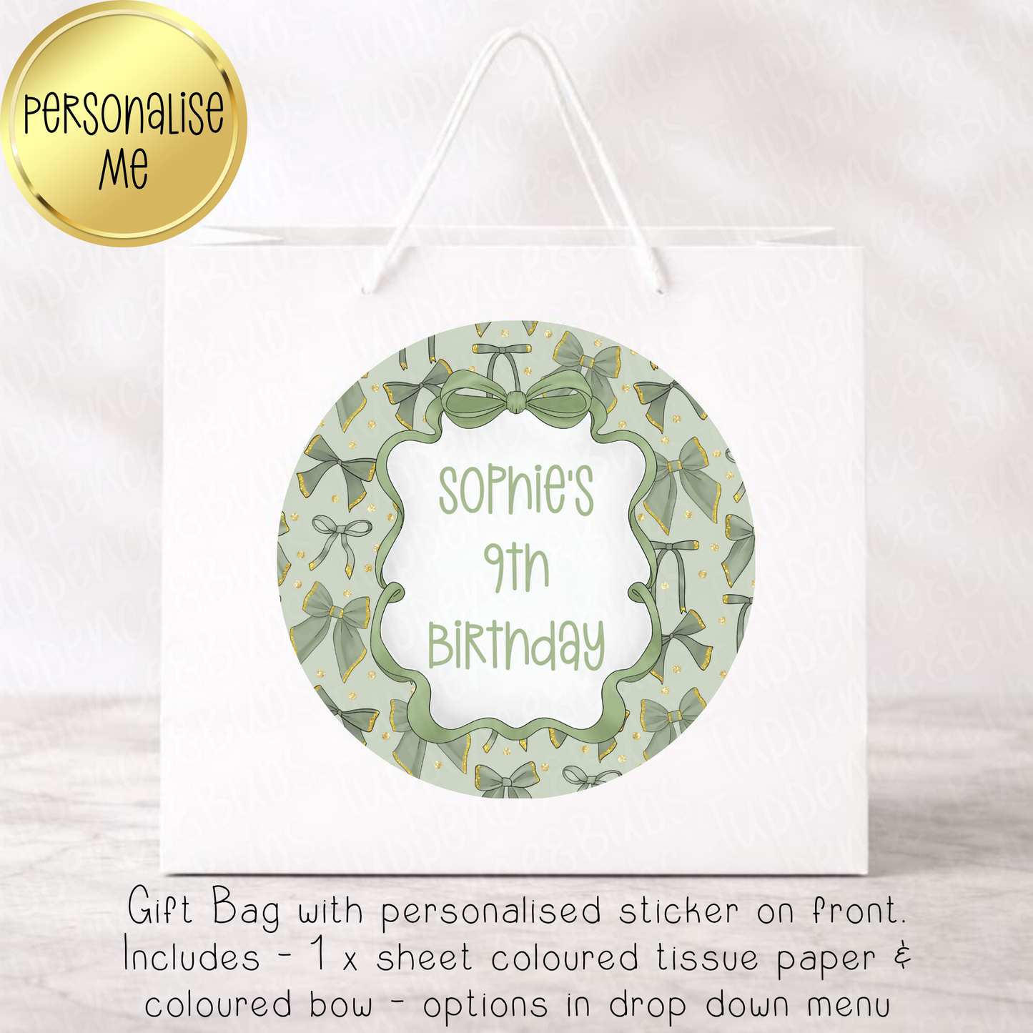 Sage Green Bow Gift Bag - 6 Designs