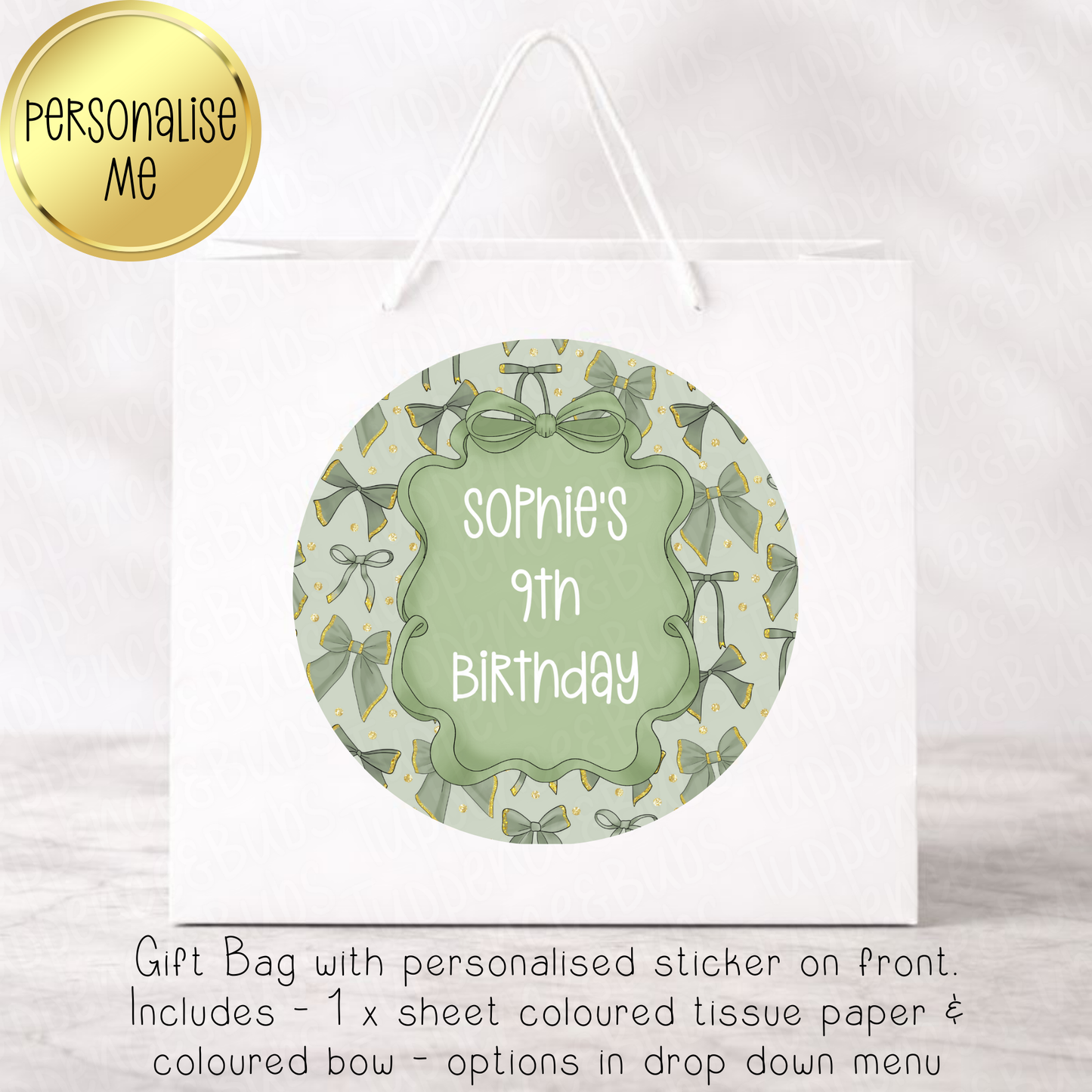 Sage Green Bow Gift Bag - 6 Designs