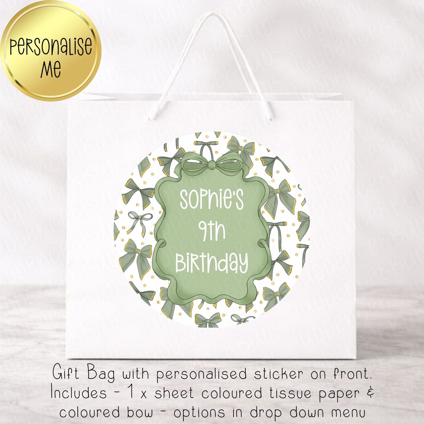 Sage Green Bow Gift Bag - 6 Designs