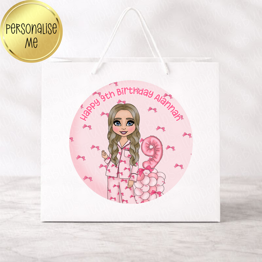 Pink Bow Pj Themed Gift Bag