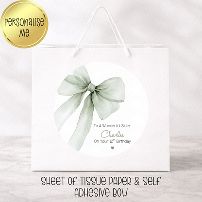 Sage Green Bow Themed Gift Bag
