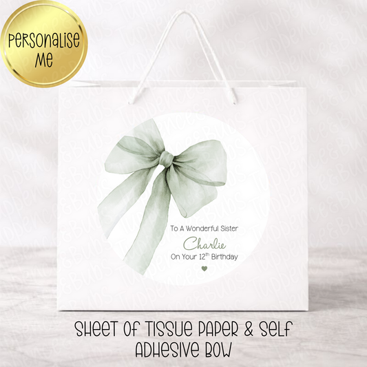 Sage Green Bow Themed Gift Bag