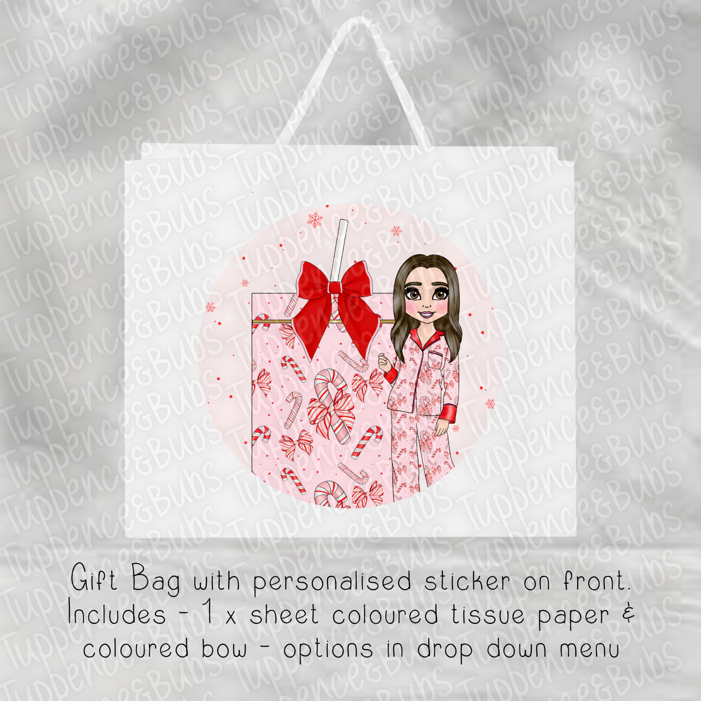 Red Bow/Candy Cane Themed Christmas Gift Bag - 2 Designs