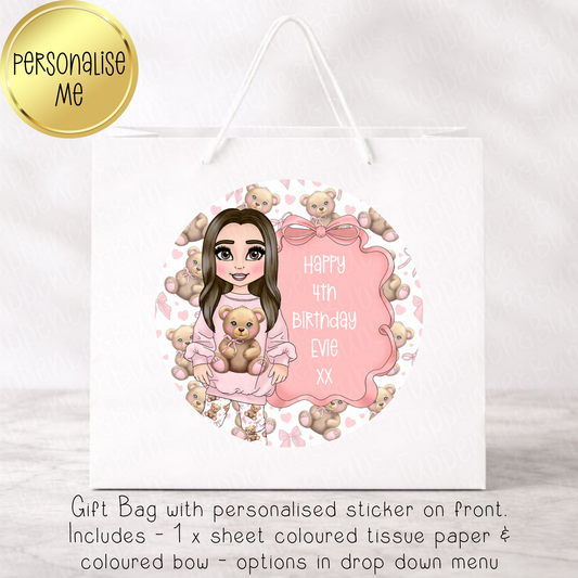 Toddler Pink Bear Outfit Dolly Themed Gift Bag