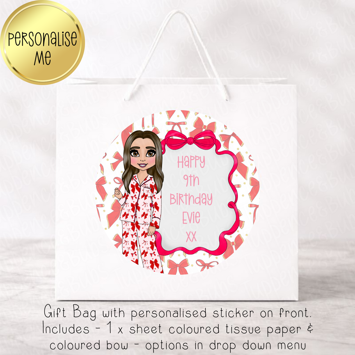 Red Bow Dolly PJ's Themed Gift Bag