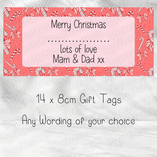 Candy Cane Red Bow Themed Gift Labels