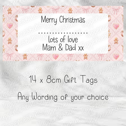 Pink Reindeer/Gingerbread Rectangle Christmas Gift Labels