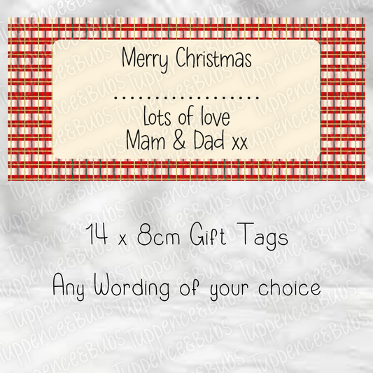 Tartan Themed Rectangle Christmas Gift Label