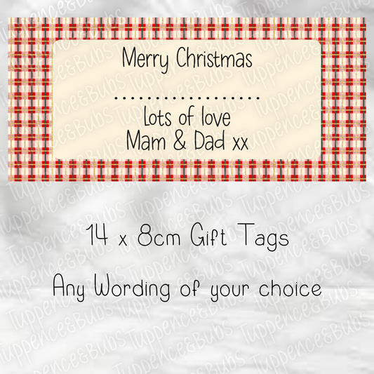 Tartan Themed Rectangle Christmas Gift Label