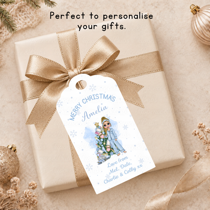 Personalised Christmas Gift Tags – Girl in Blue Pyjamas