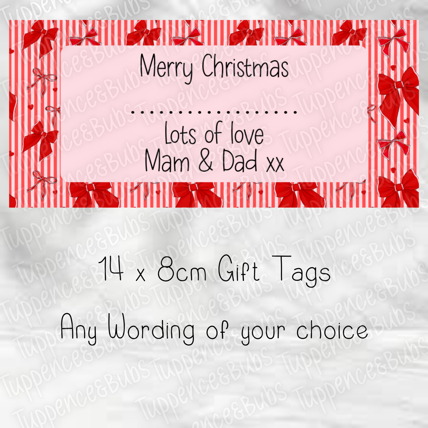 Red Bow Striped Rectangle Gift Labels