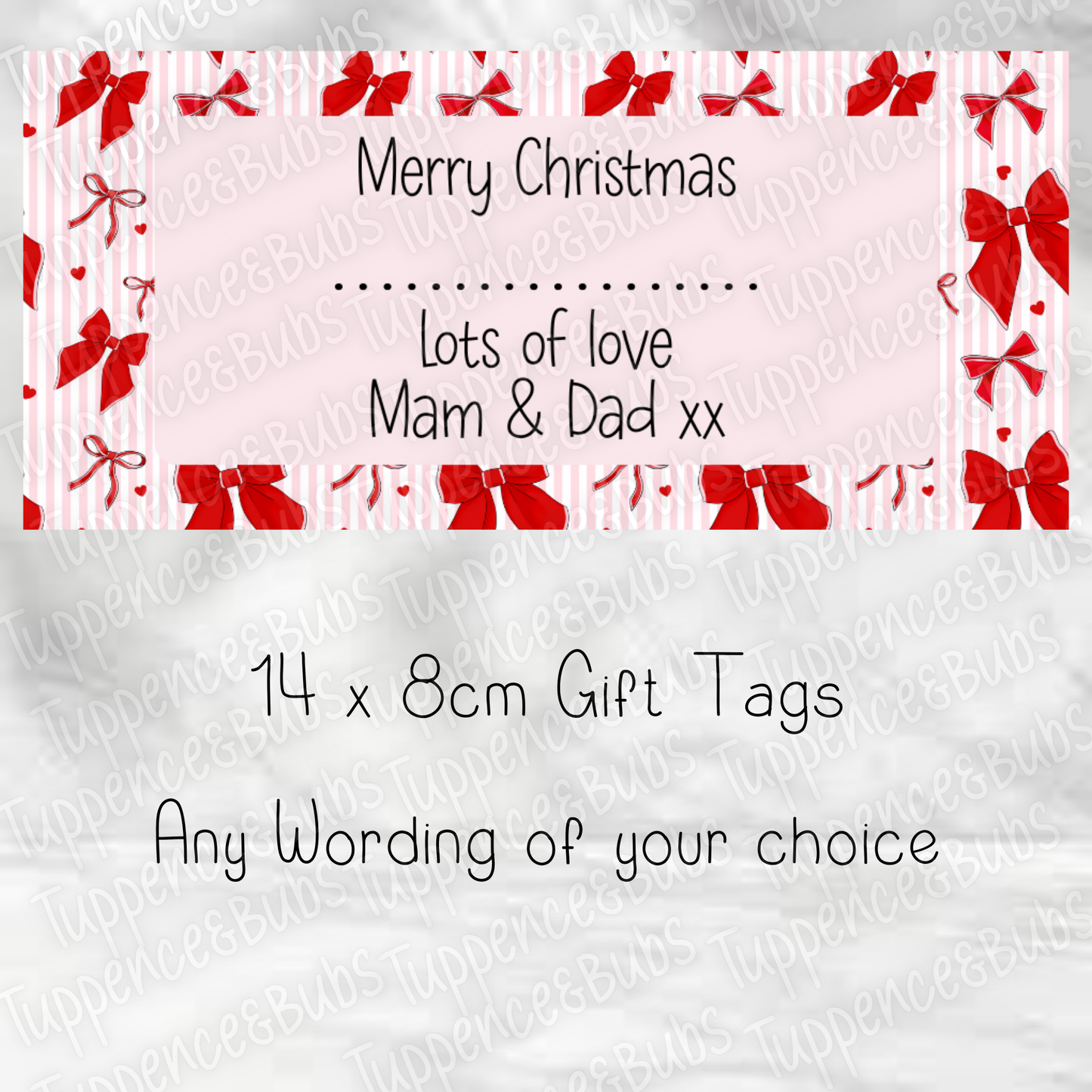 Red Bow Striped Rectangle Gift Labels