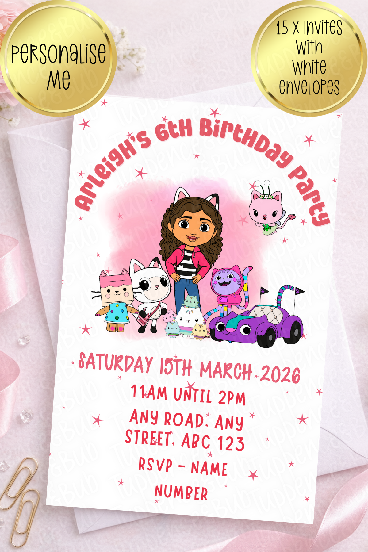 15 x Gabby Inspired Invitations