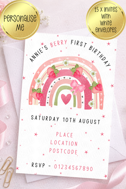 15 x Berry Themed Invitations - 2 Designs