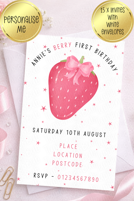 15 x Berry Themed Invitations - 2 Designs