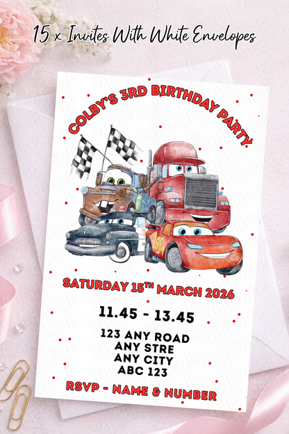 15 x Car Themed Invitations