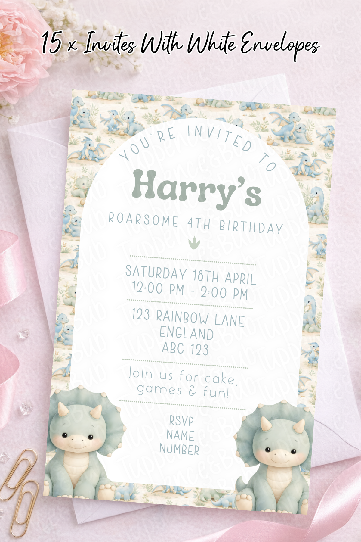 15 x Dinosaur Themed Invitations