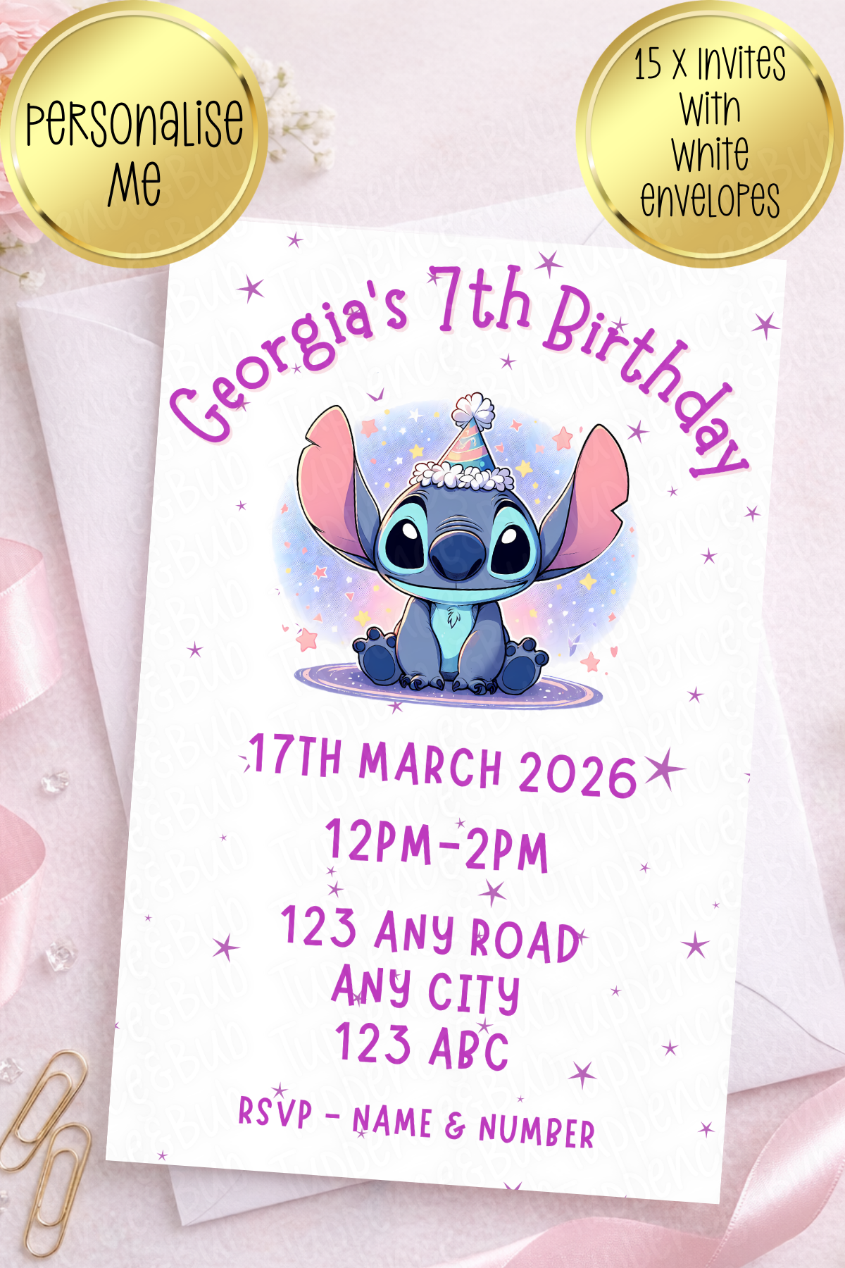 15 x Stitch or Angel Invitations