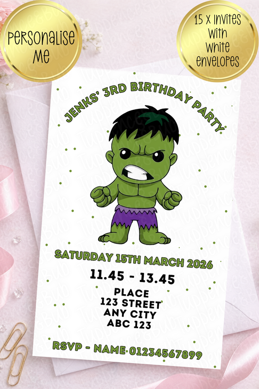 15 x Hulk Inspired Invitations
