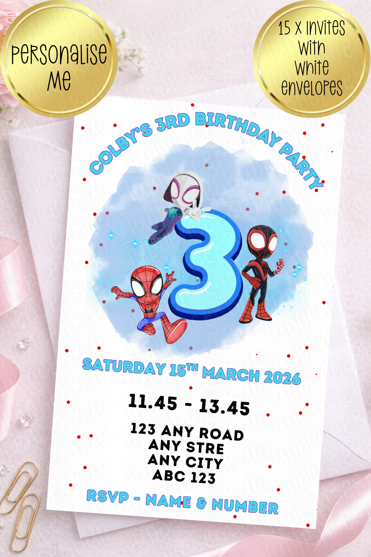 15 x Spider Themed Invitations