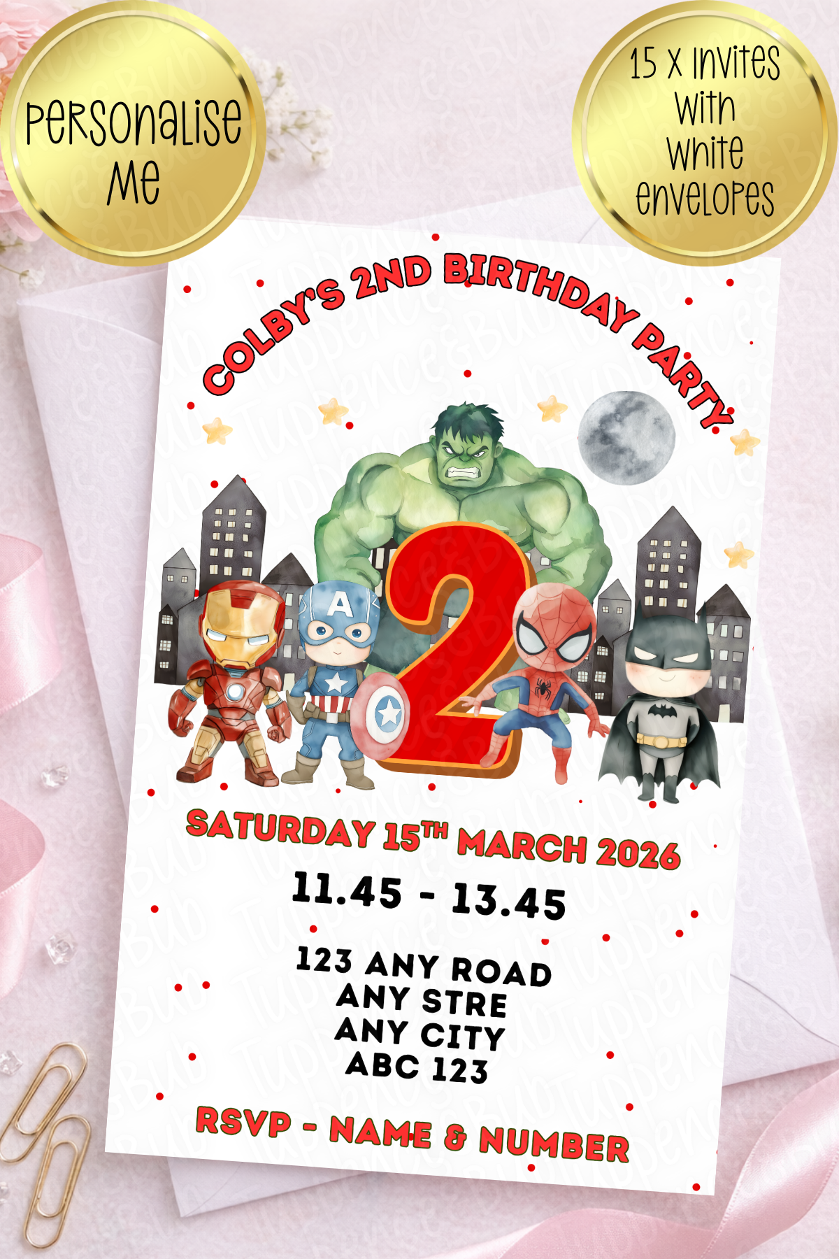 15 x Superhero Inspired Invitations