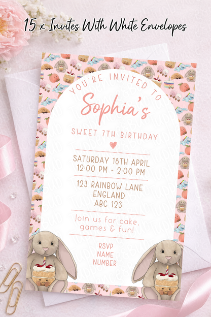 15 x Kawaii Bunny & Cake Invitations