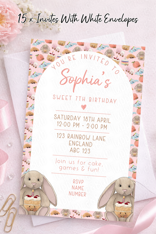 15 x Kawaii Bunny & Cake Invitations