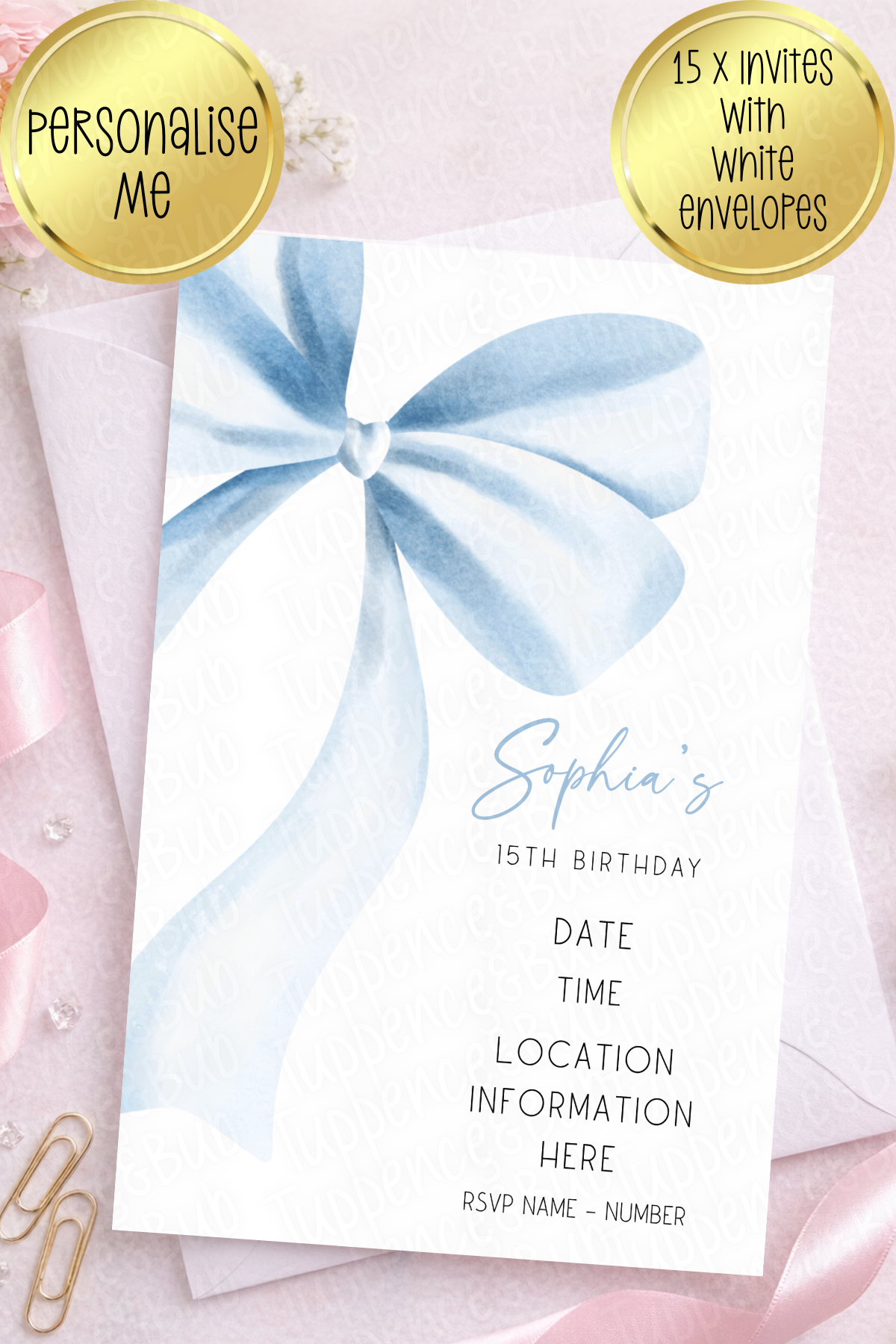 15 x Bow Themed Invitations