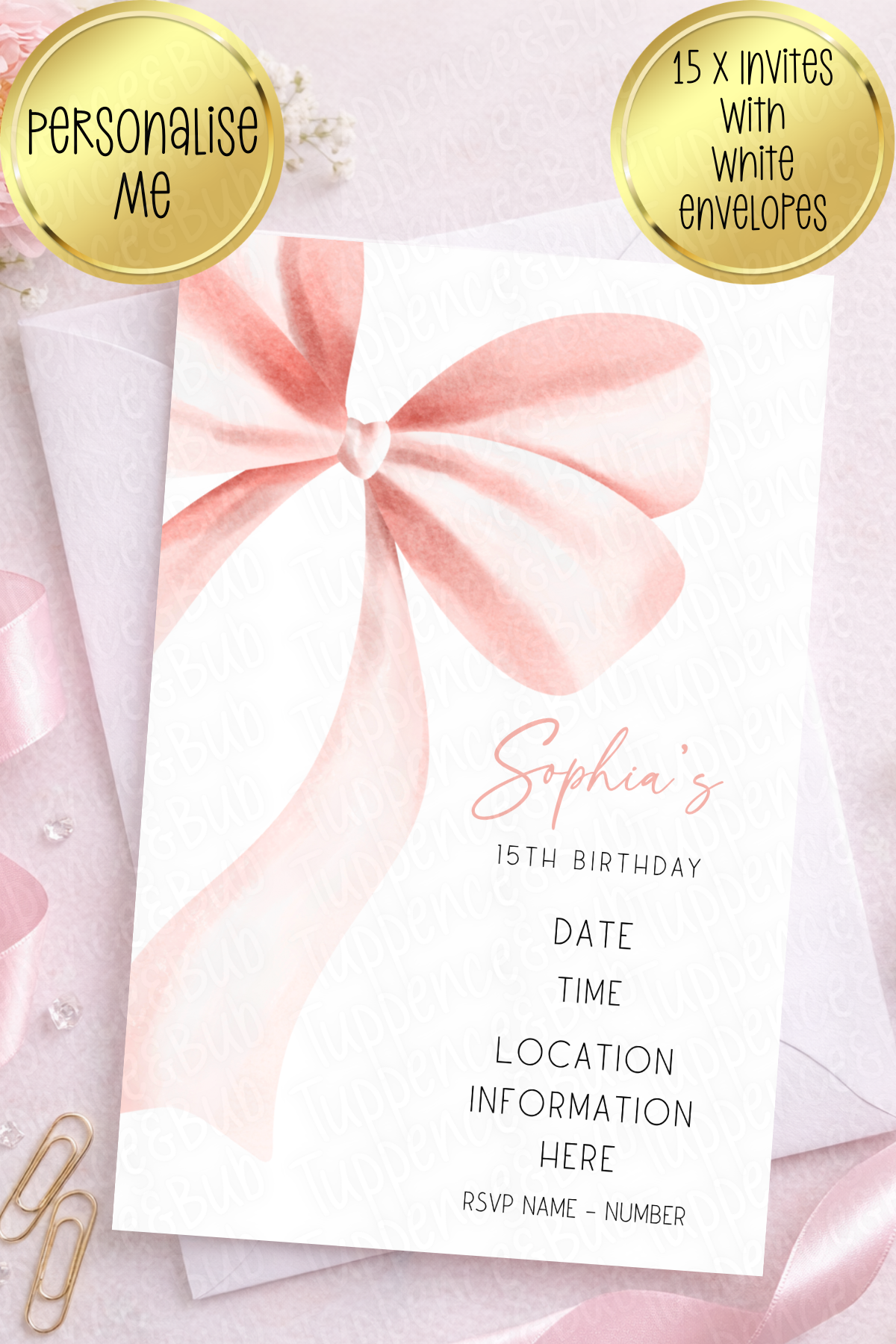 15 x Bow Themed Invitations