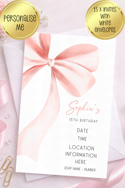 15 x Bow Themed Invitations