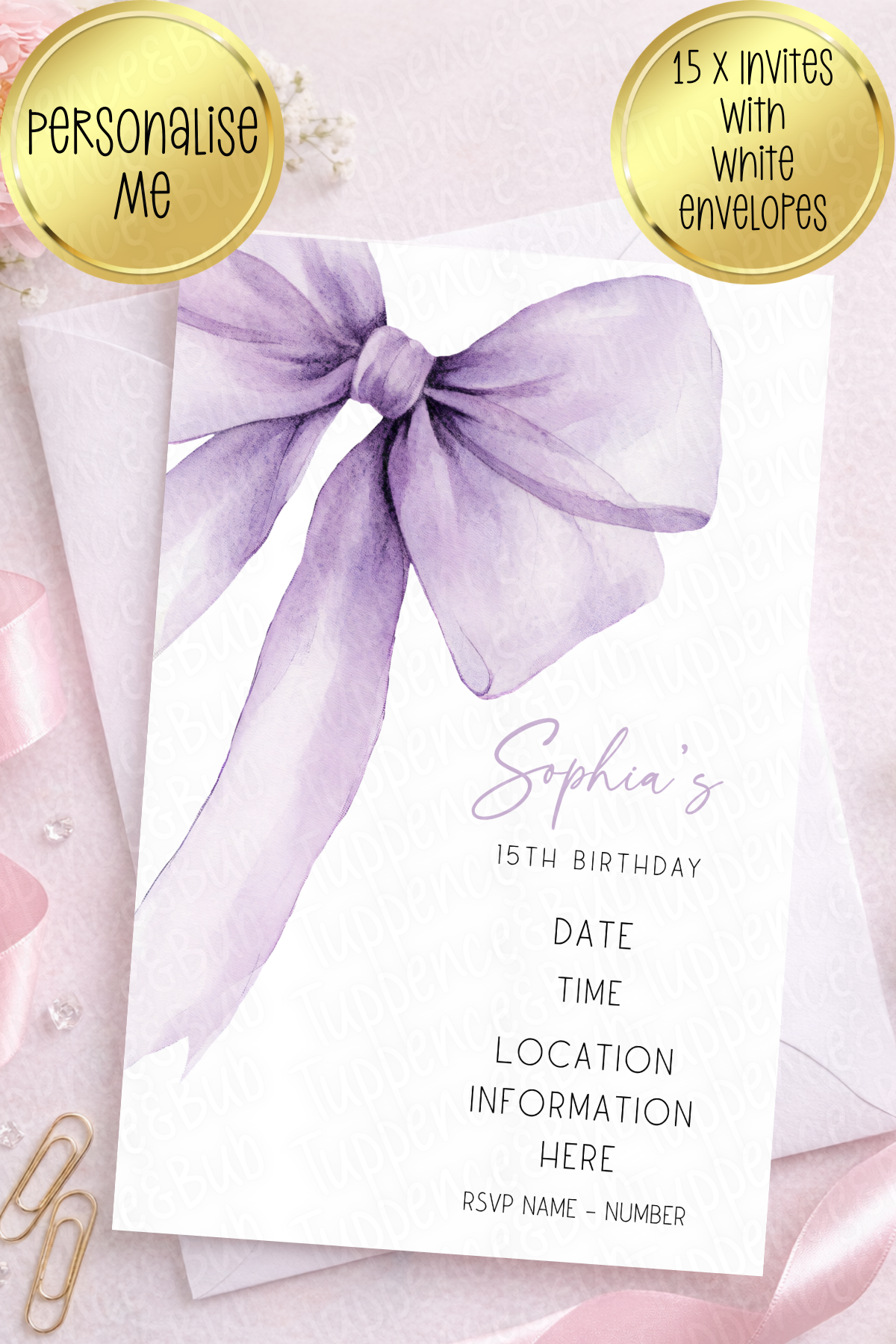 15 x Bow Themed Invitations