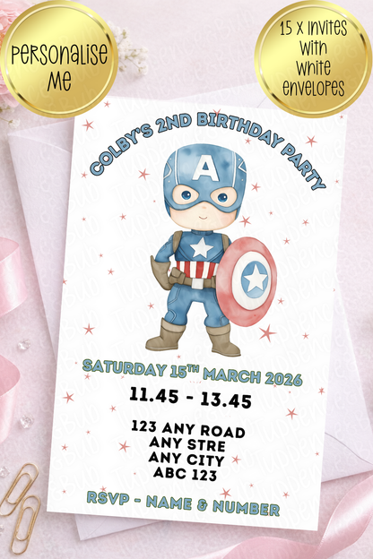 15 x Captain America Inspired Invitations