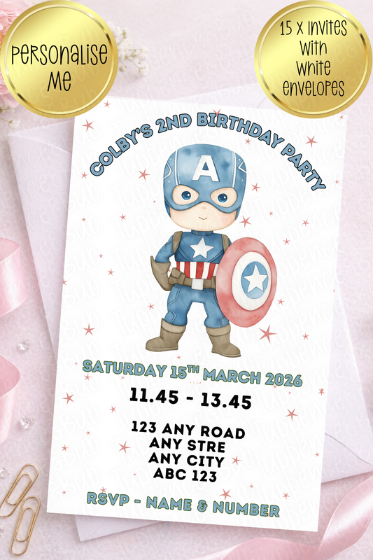 15 x Captain America Inspired Invitations