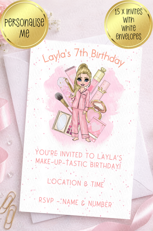 15 x Pink Make Up Invitations