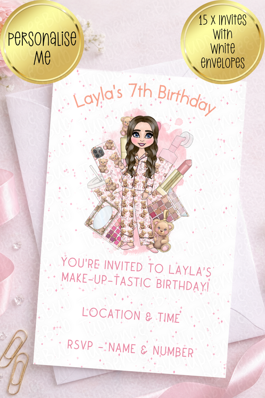 15 x Pink Bear PJ Themed Invitations